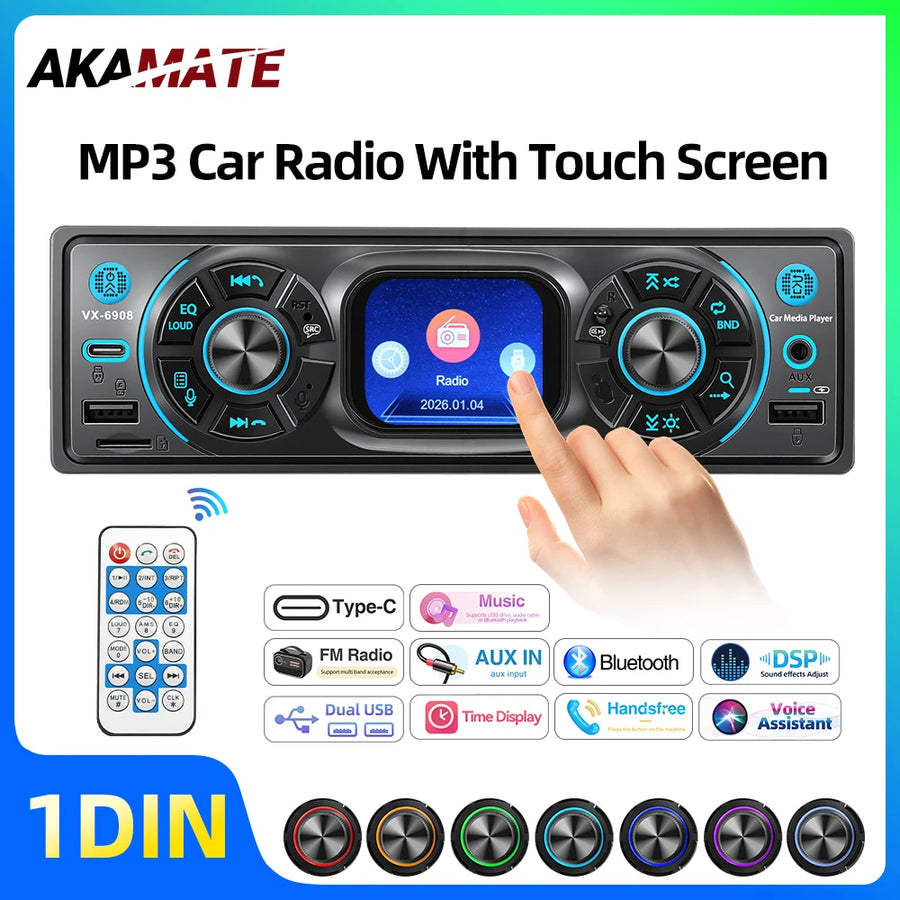 1Din Bluetooth MP3 Car Stereo Player Universal Fit Car Interior Accessory AKAMATE