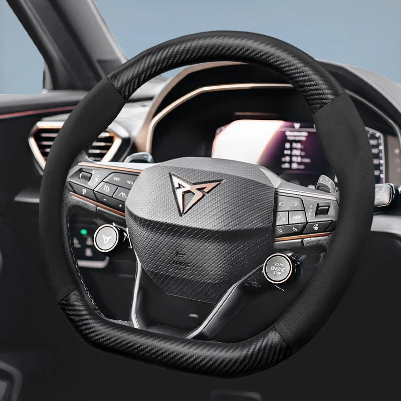 Cupra Suede Carbon Fiber Steering Wheel Cover Fit Car Interior Accessory Hocasen