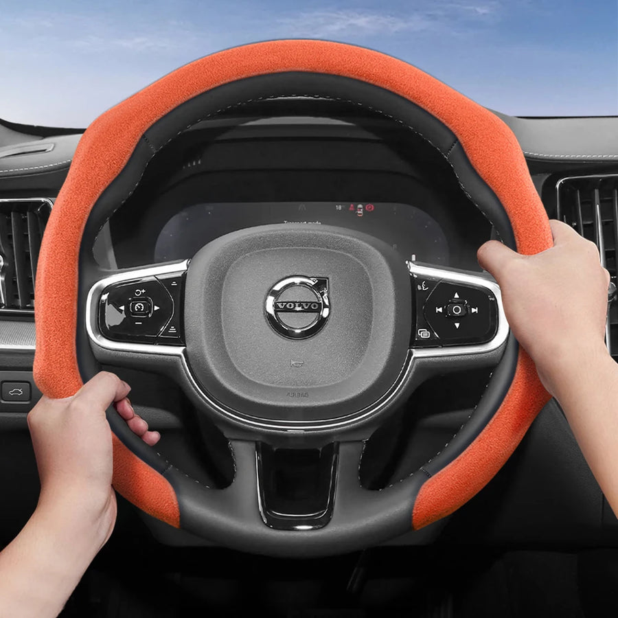 Premium Suede Snap-On Steering Wheel Cover for Volvo Car Interior Accessory Hocasen