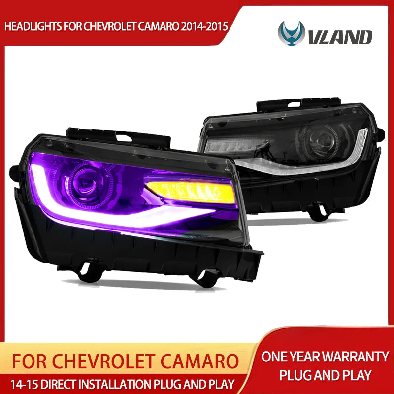 Projector RGB Headlights for Chevy Camaro 14-15 LED Ambient Light vland