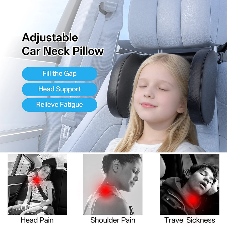 Ergonomic Car Side Sleep Pillow, Durable PVC Leather Memory Foam Headrest Pillow, All-Season Comfort Pillow for Travel Nappin