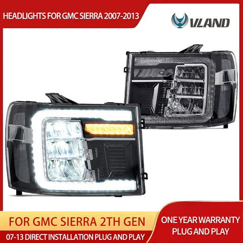 LED 2nd Gen Headlights for GMC Sierra 2007-2013 LED Ambient Light Vland