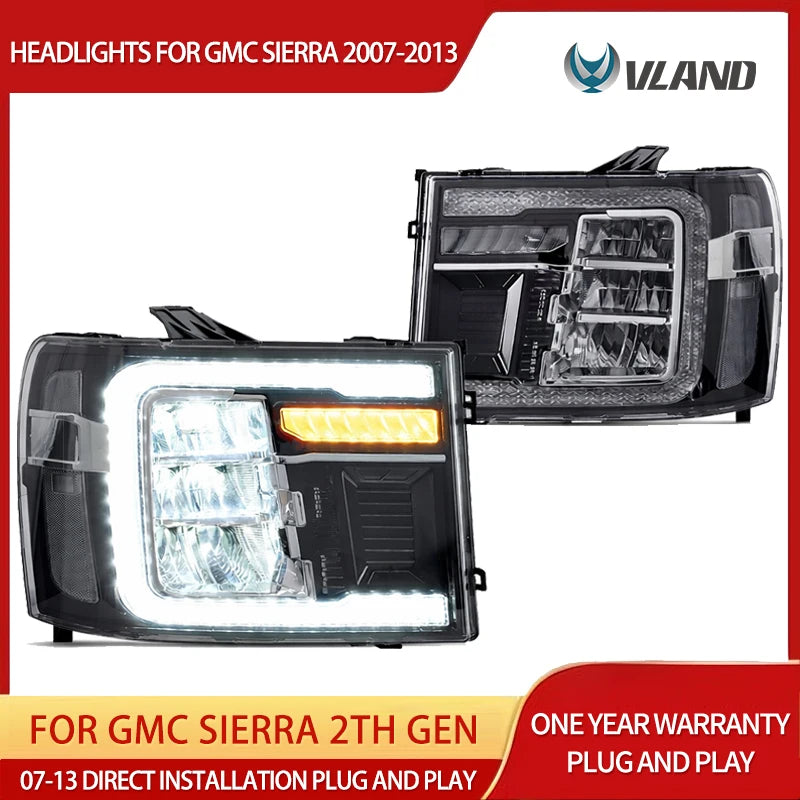 LED 2nd Gen Headlights for GMC Sierra 2007-2013 LED Ambient Light Vland