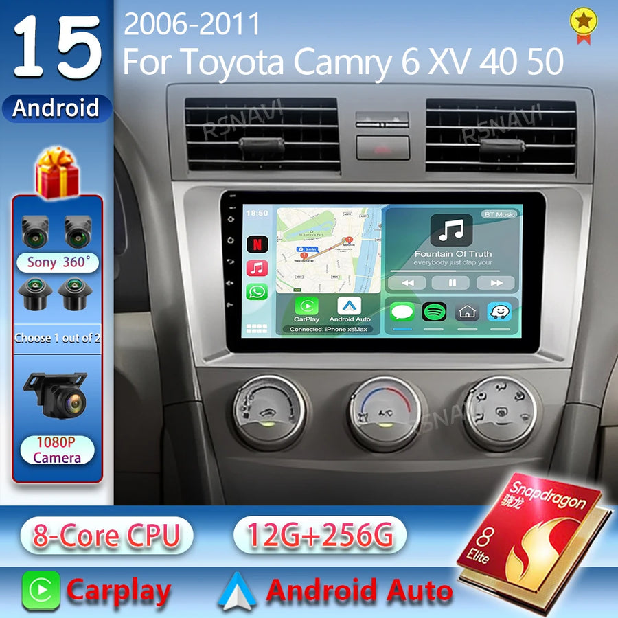 2K QLED Android Head Unit with Wireless CarPlay for Camry XV40 Android Head Unit RSNAVI