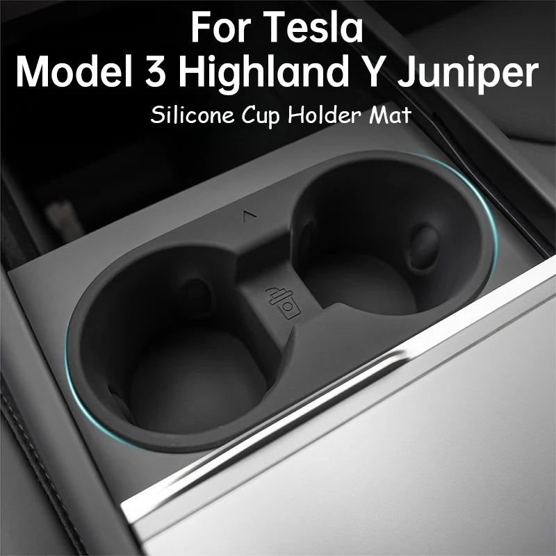 For Tesla Model 3 Highlander Juniper Silicone Cup Holder Insert Mat Center Console Anti Slip Water Cup Pad Car Interior Acces