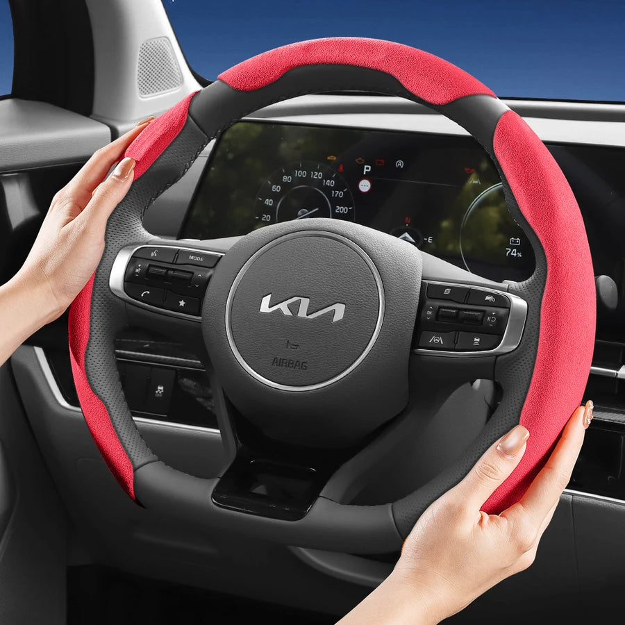 Kia Sporty Suede Split Snap-On Steering Wheel Cover Car Interior Accessory Hocasen