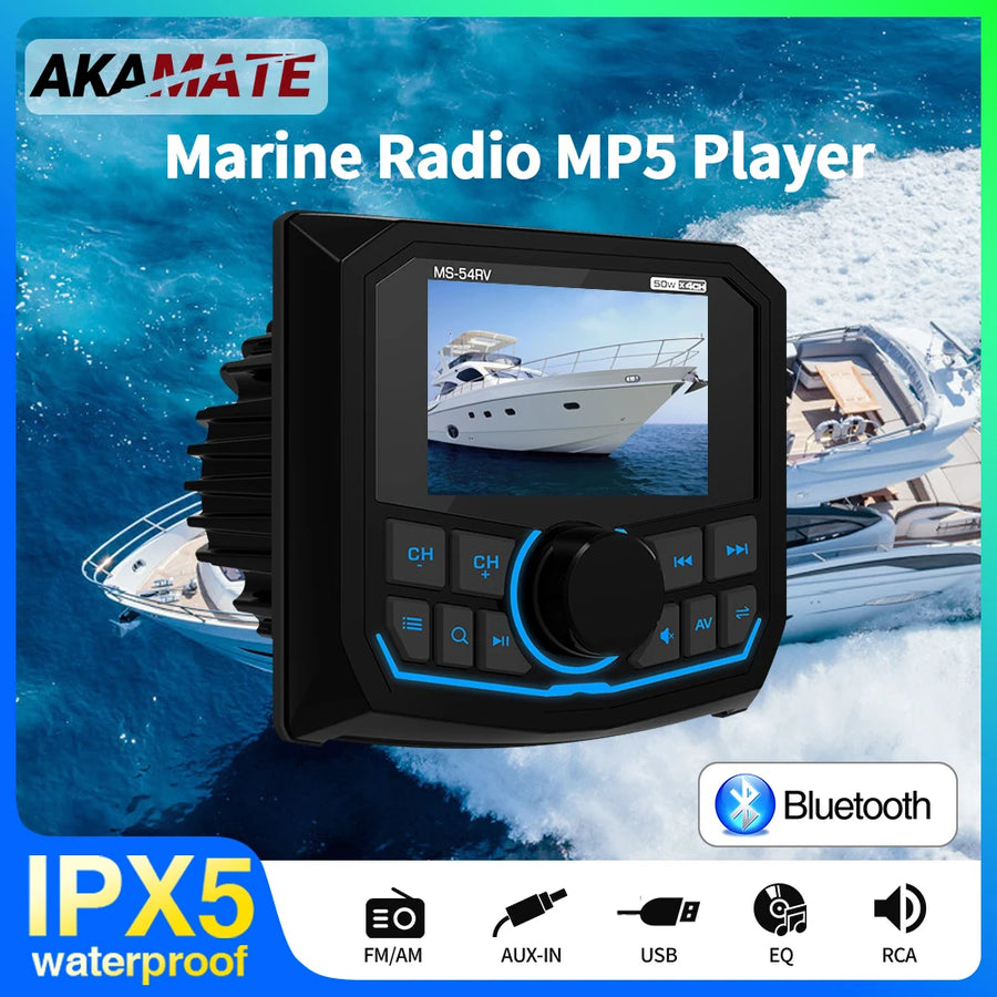 MP5 Marine Stereo Bluetooth Radio Waterproof for Boat UTV Car Interior Accessory AKAMATE