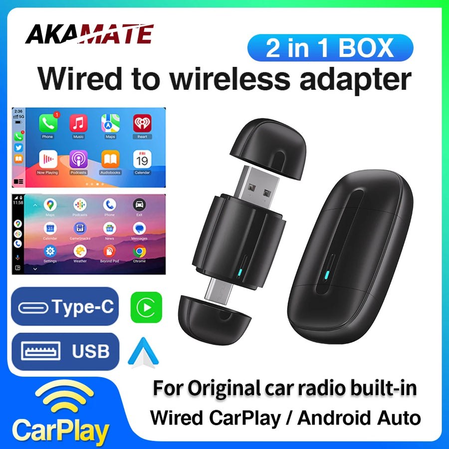 2in1 Wireless CarPlay Dongle Type-C USB Converter CarPlay Adapter AKAMATE