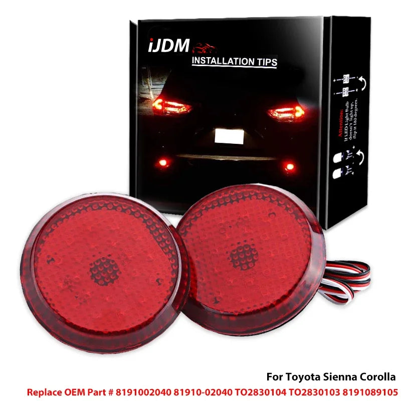 Red LED Bumper Reflectors Brake Lights for Toyota Car Interior Accessory iJDM