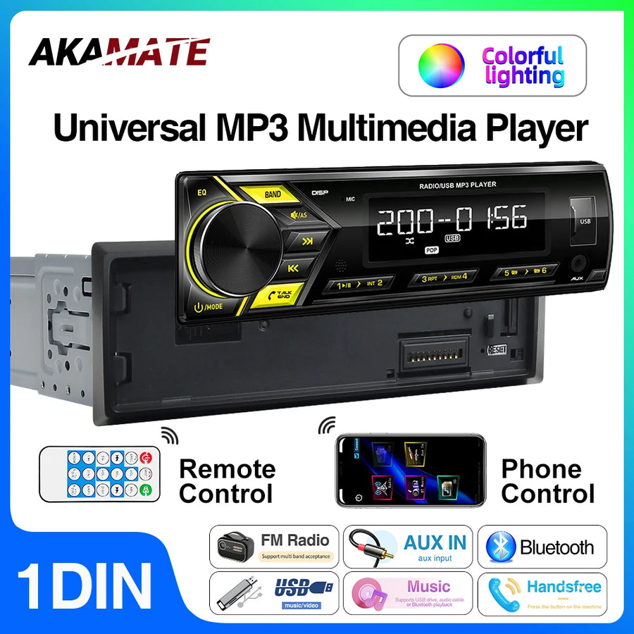 1Din Universal MP3 Car Radio Bluetooth FM Stereo Car Interior Accessory AKAMATE