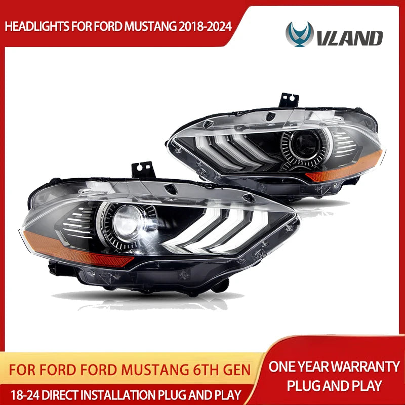 Black LED Dual Beam Projector for Mustang 2018-24 Car Interior Accessory Vland