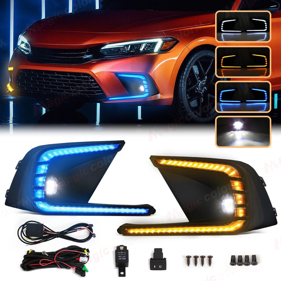 LED DRL Fog Lamp with 3-Color for Honda Civic 2021-2023 Car Interior Accessory MAGIC COLORM