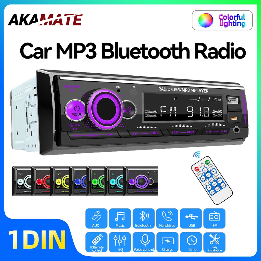 1Din Bluetooth 5.0 MP3 Car Stereo Universal Car Interior Accessory AKAMATE