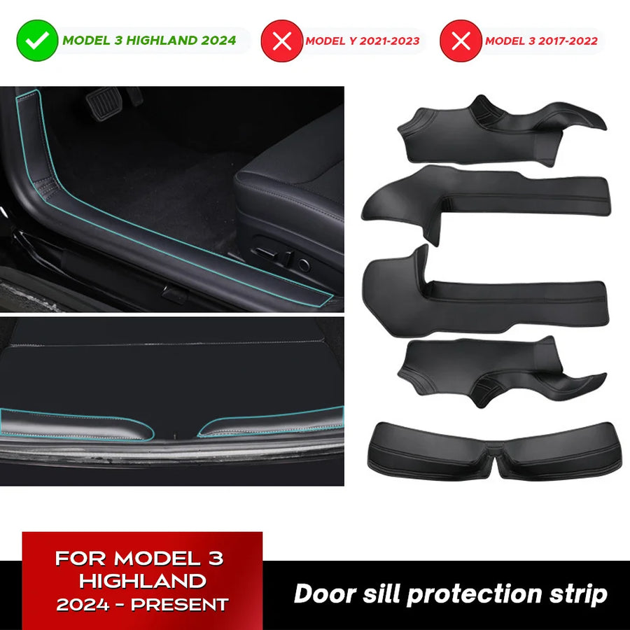 For Tesla New Model 3 Highland Front Rear Door Sill Pad Door Welcome Pedal Threshold Strip Leather Accessories Leather Access