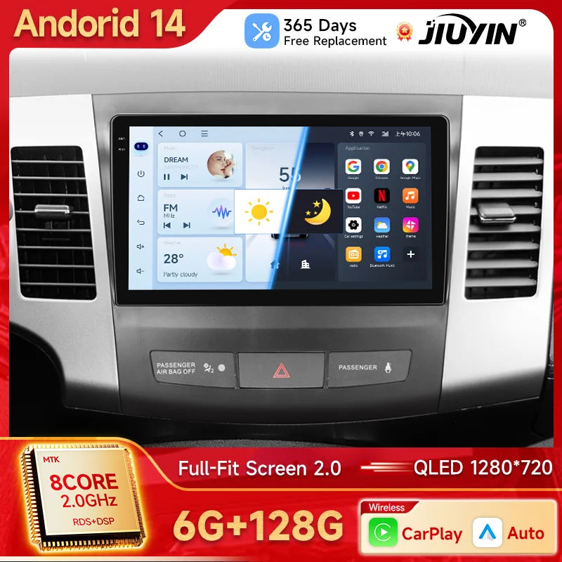 9-Inch Android 14 Head Unit for Mitsubishi Outlander 2006-2011 Android Head Unit JIUYIN