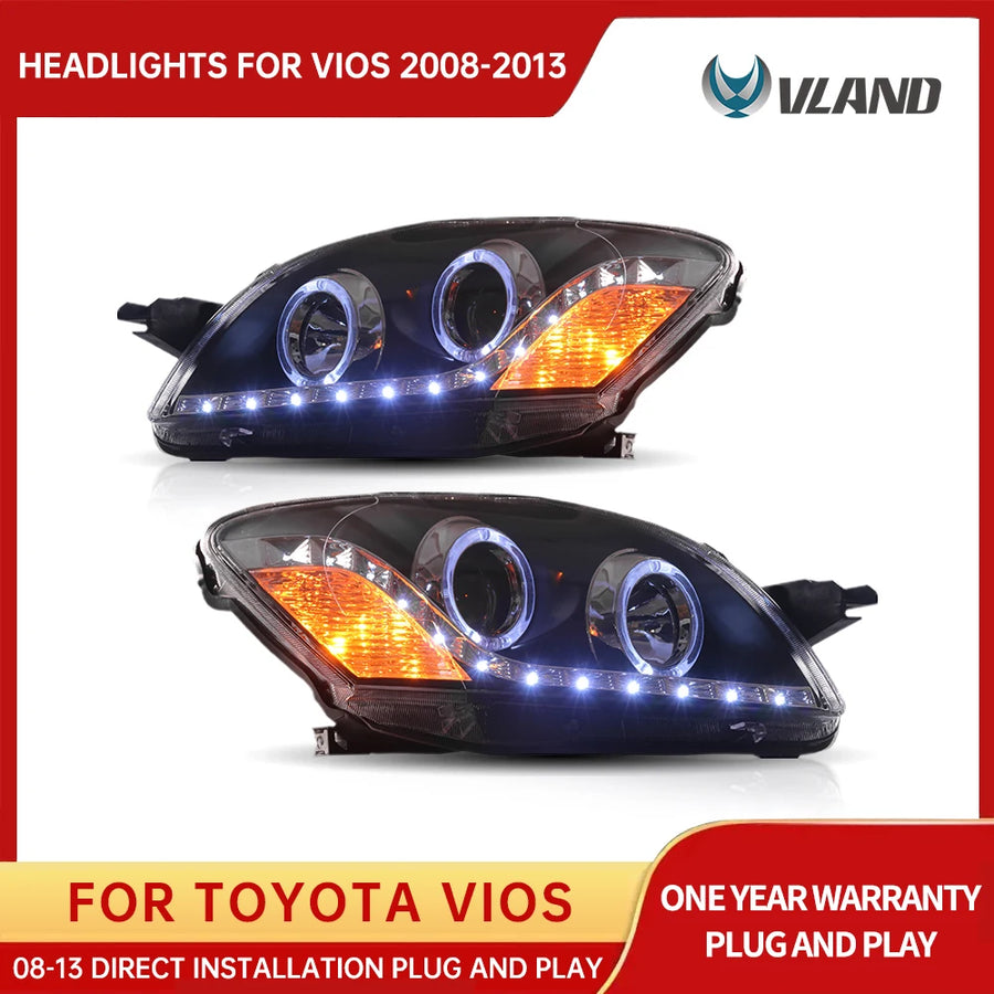 Black Projector Headlights with DRL for Vios Yaris 05-13 Car Interior Accessory Vland United States