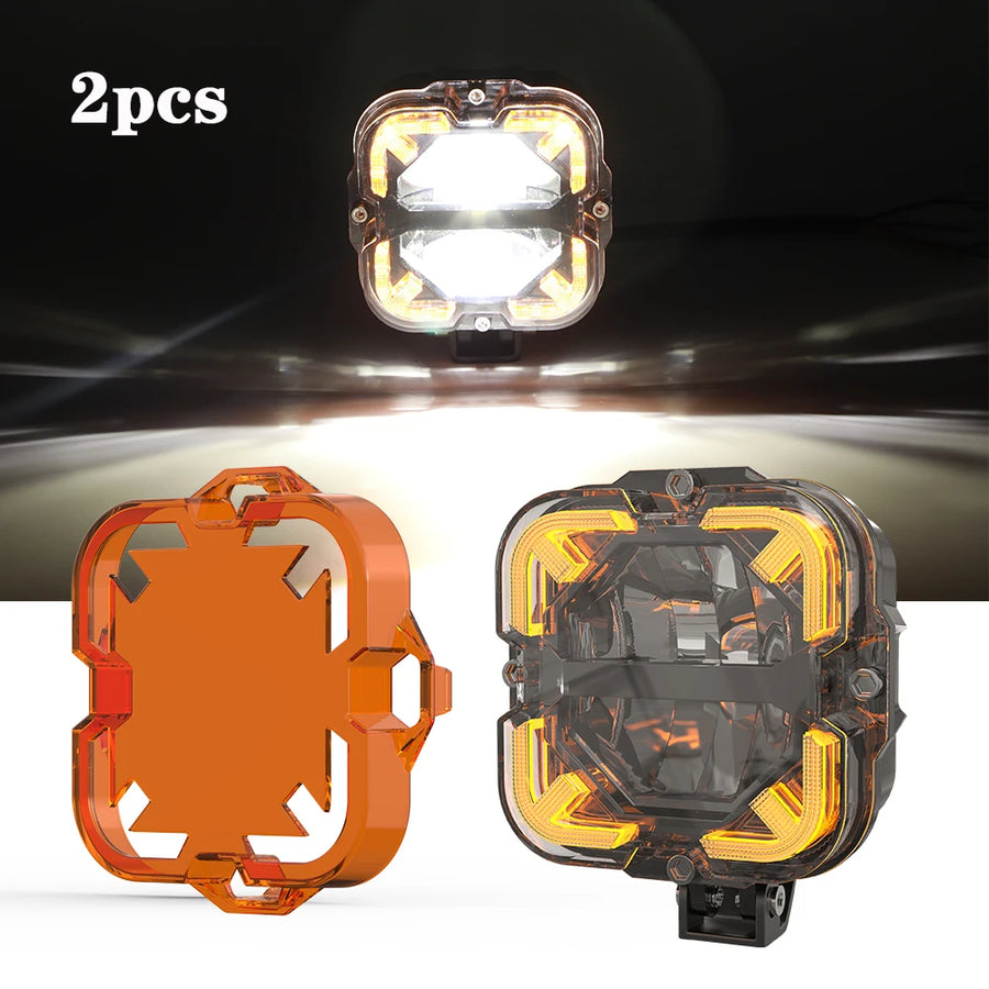 2pcs LED Work Lights with Lampshade For Truck Jeep Off Road SUV UTV ATV Car Headlamp Led Light 12v 24v White & Amber Spot Lig