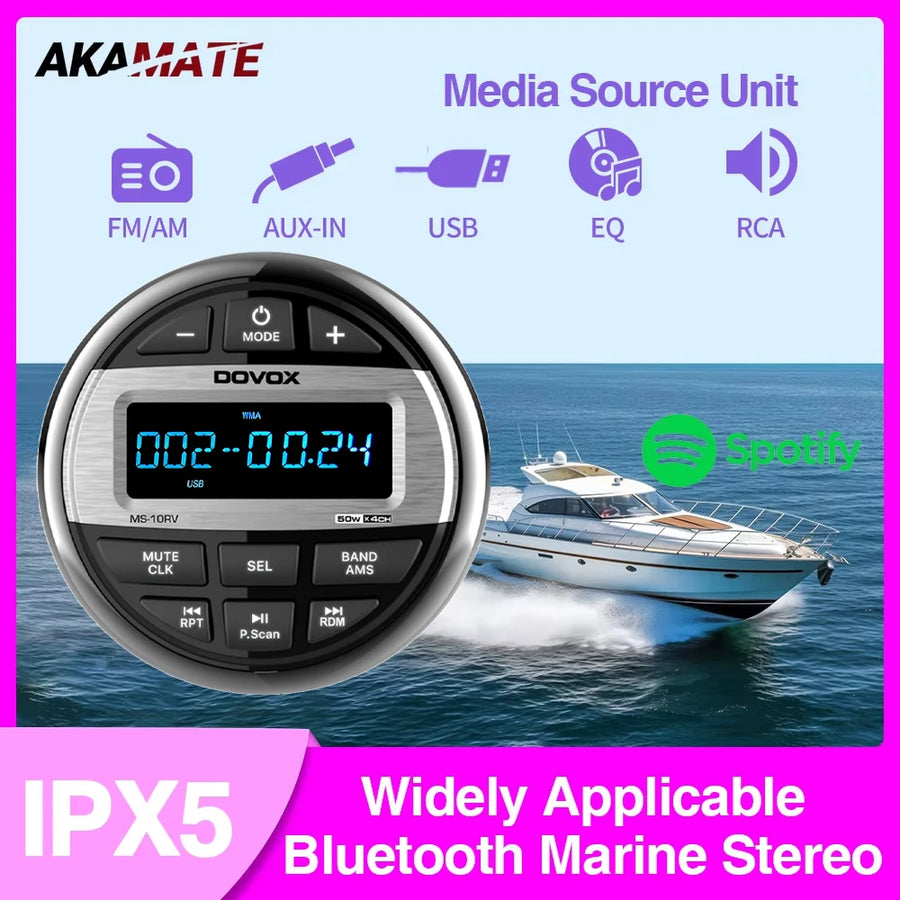 Waterproof Bluetooth Marine Stereo Radio for ATV Boat Car Interior Accessory AKAMATE Default Title