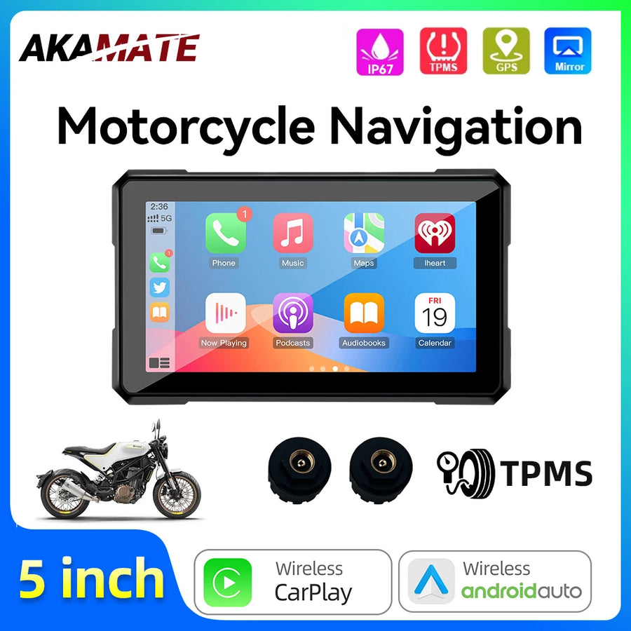 5 Monitor Wireless CarPlay for Universal Motorcycle Android Head Unit AKAMATE
