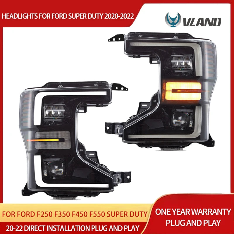 Black LED Projector Headlights for Ford Super Duty Headlight Assembly VLAND