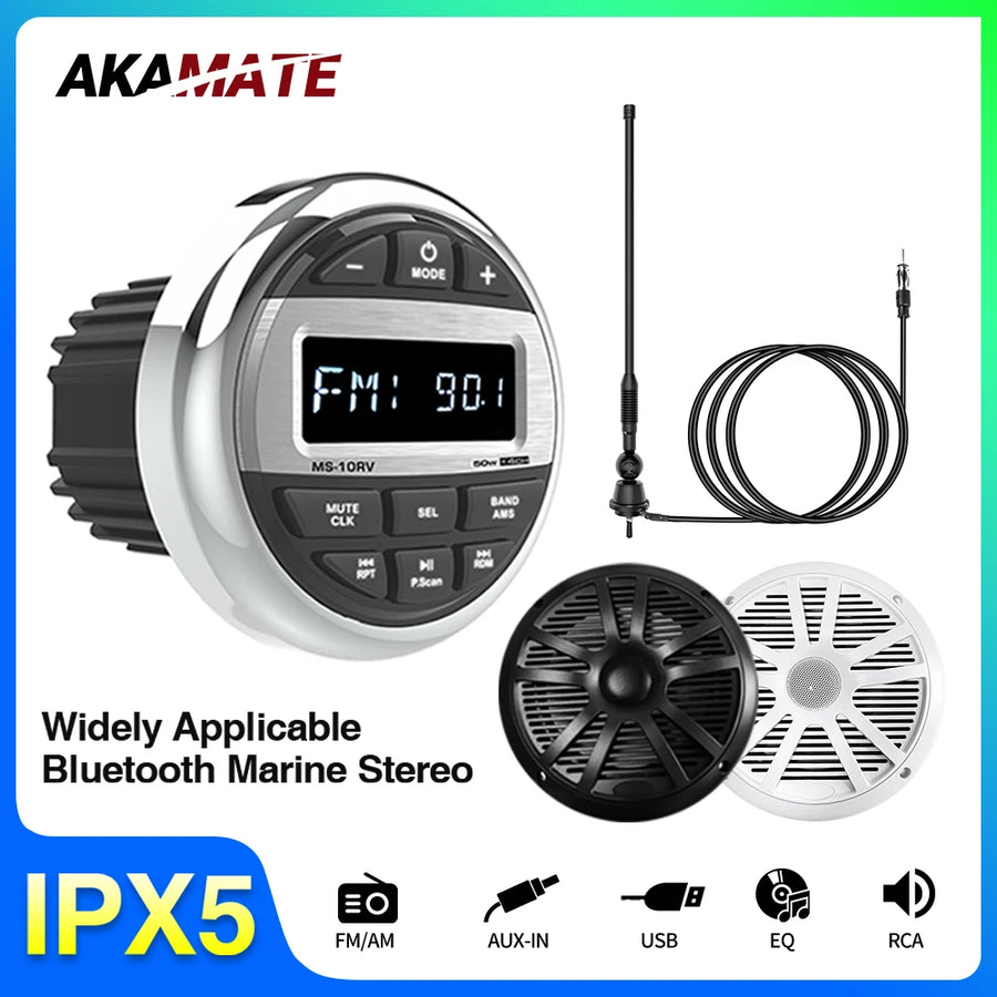 Waterproof Marine Bluetooth Radio System for UTV Boat Car Interior Accessory AKAMATE