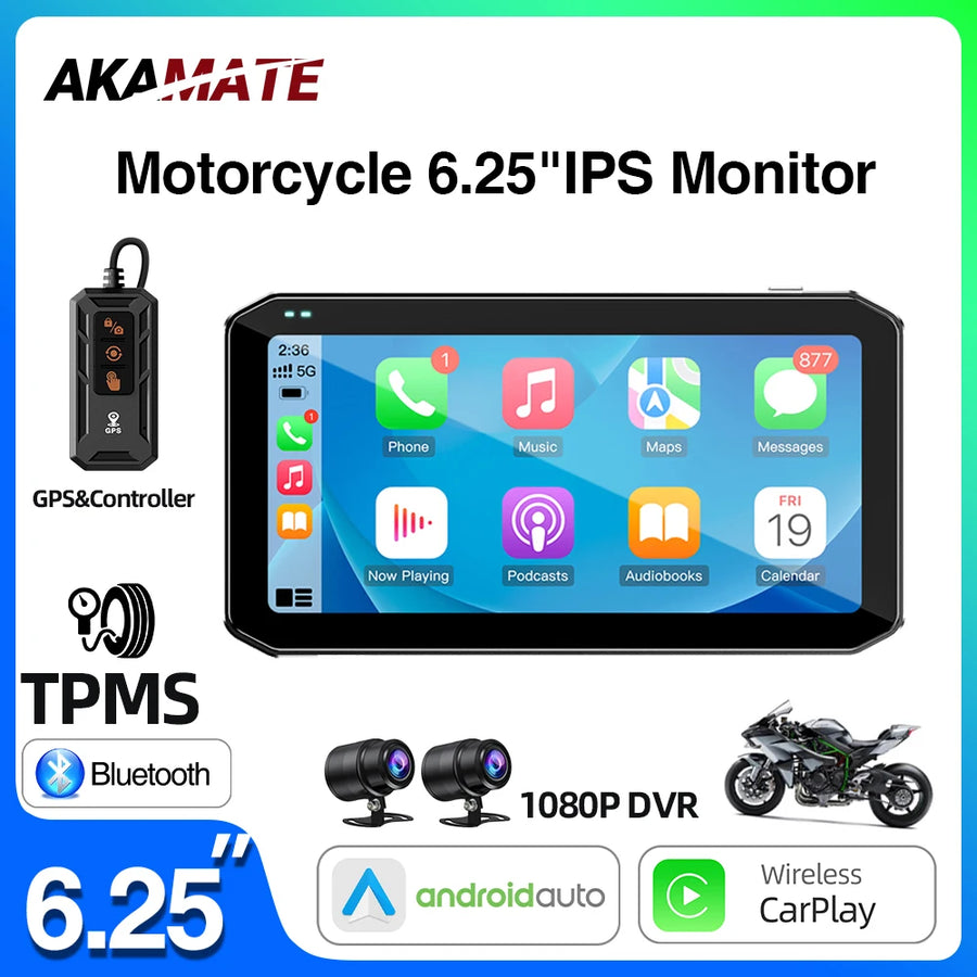 6.25" Motorcycle Monitor with BSD Blind Spot Alert Android Head Unit AKAMATE