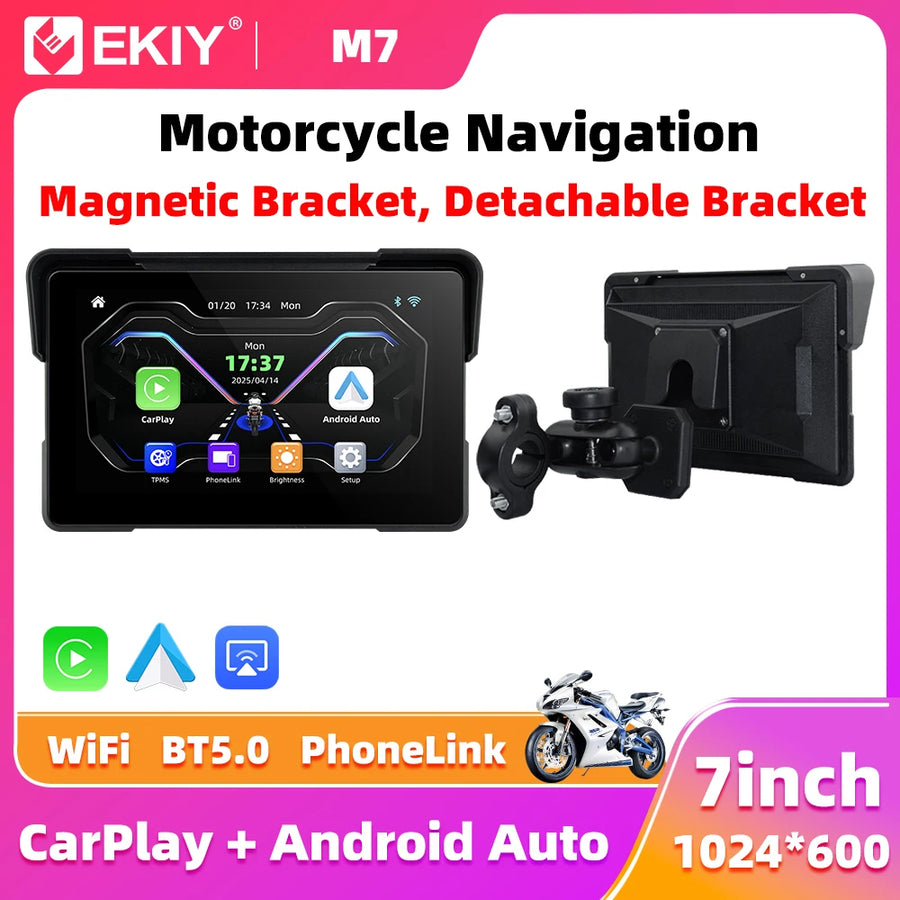 7.0 inch Wireless CarPlay DVR GPS for Universal Motorcycle Android Head Unit EKIY