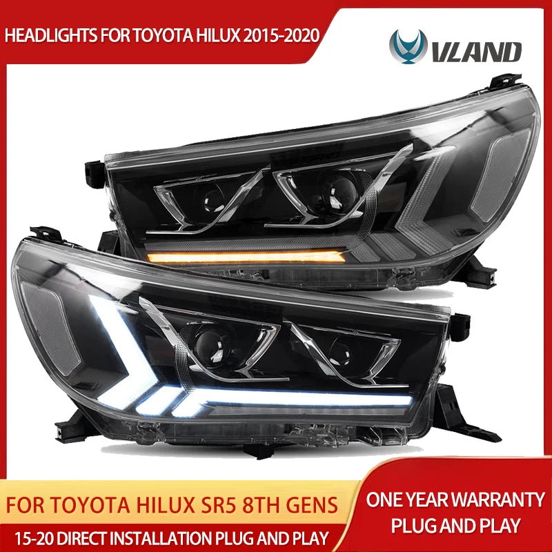 Dual Beam Projector Headlights for Hilux 2015-2020 LED Ambient Light VLAND