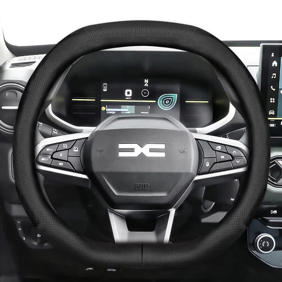 Steering Wheel Cover Ultra-Thin Leather Dacia Duster Car Interior Accessory Hocasen Black Punch Oval