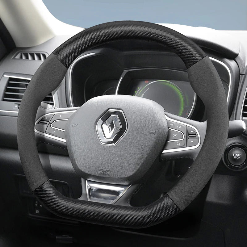 Suede Carbon Fiber Steering Wheel Cover for Renault Car Interior Accessory Hocasen