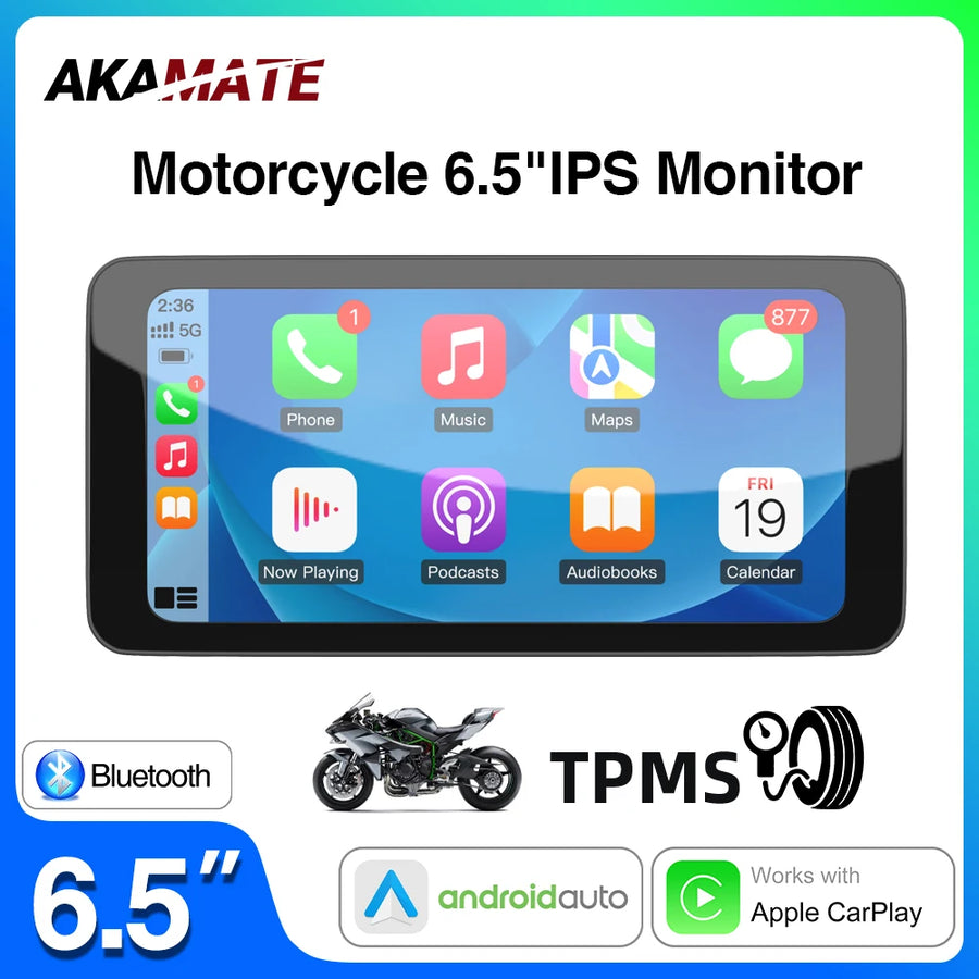 6.5Inch Waterproof Motorcycle Screen with CarPlay GPS Android Head Unit AKAMATE