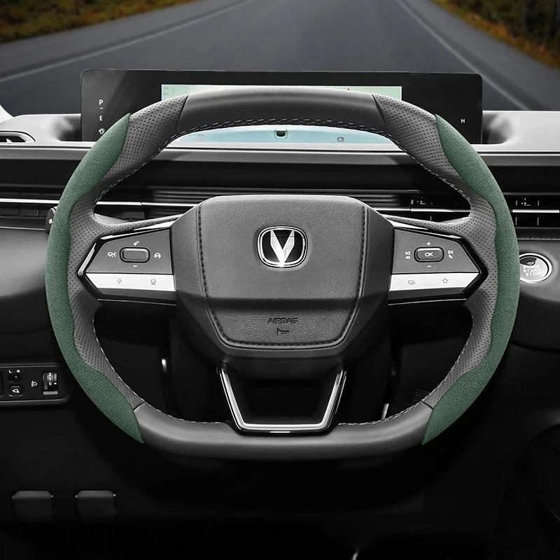 Anti-Slip Suede Wheel Cover for Changan CS35 Plus Car Interior Accessory Hocasen Green Oval 2PC