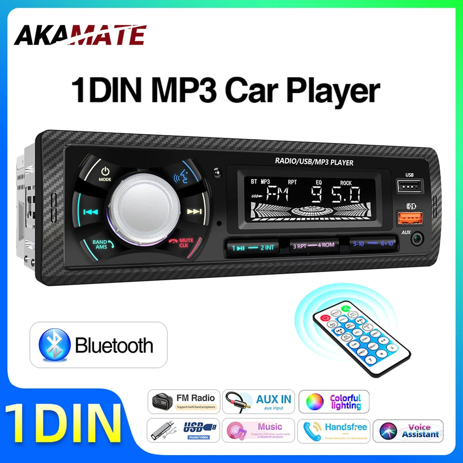 1 Din Bluetooth Car Radio MP3 Player with Remote Control Car Interior Accessory AKAMATE