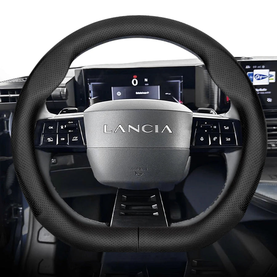 Breathable Leather Wheel Cover for Lancia Ypsilon Car Interior Accessory Hocasen Punch Style Black