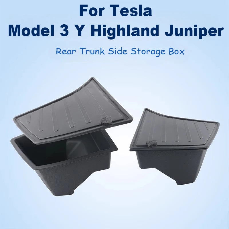 For Tesla Model 3 Y Highland Juniper Rear Trunk Side Storage Box Organizer TPE Car Rear Cargo Side Storage Bin Bucket Car Tru