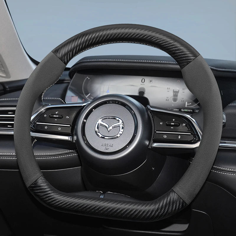 Suede Carbon Fiber Steering Wheel Cover for Mazda Car Interior Accessory Hocasen