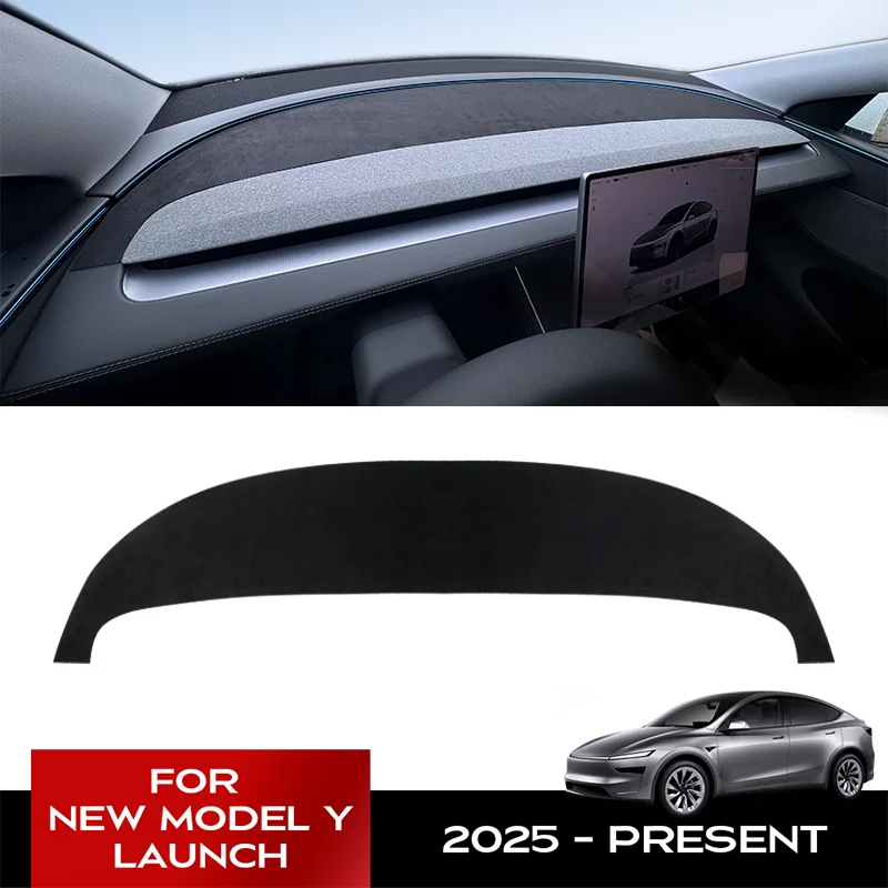 for Tesla New Model Y Juniper 2025 Dashboard Cover Launch 2025+ Suede Dash Mat Anti-Glare and Sun Protection Dashboard Cover