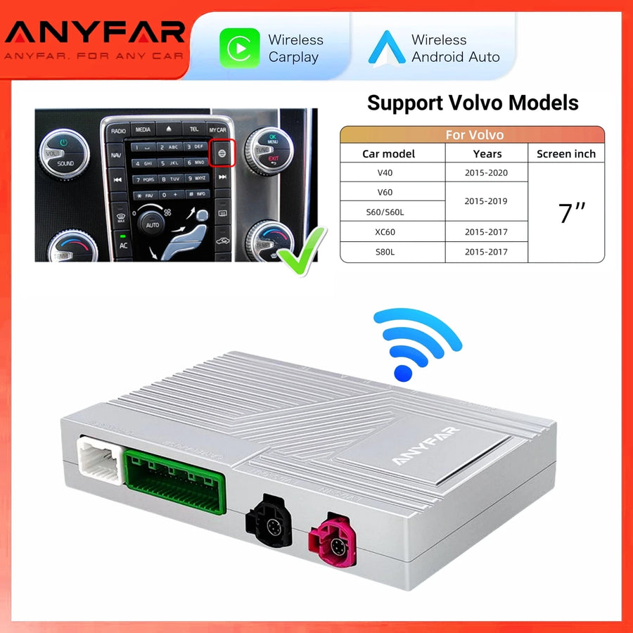 Wireless CarPlay Android Auto Interface for Volvo S60 2015–2018 CarPlay Retrofit Module ANYFAR