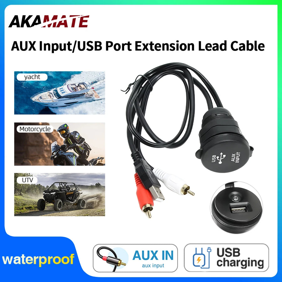 Waterproof AUX USB Extension Cable for 12V-24V Vehicles Car Interior Accessory AKAMATE