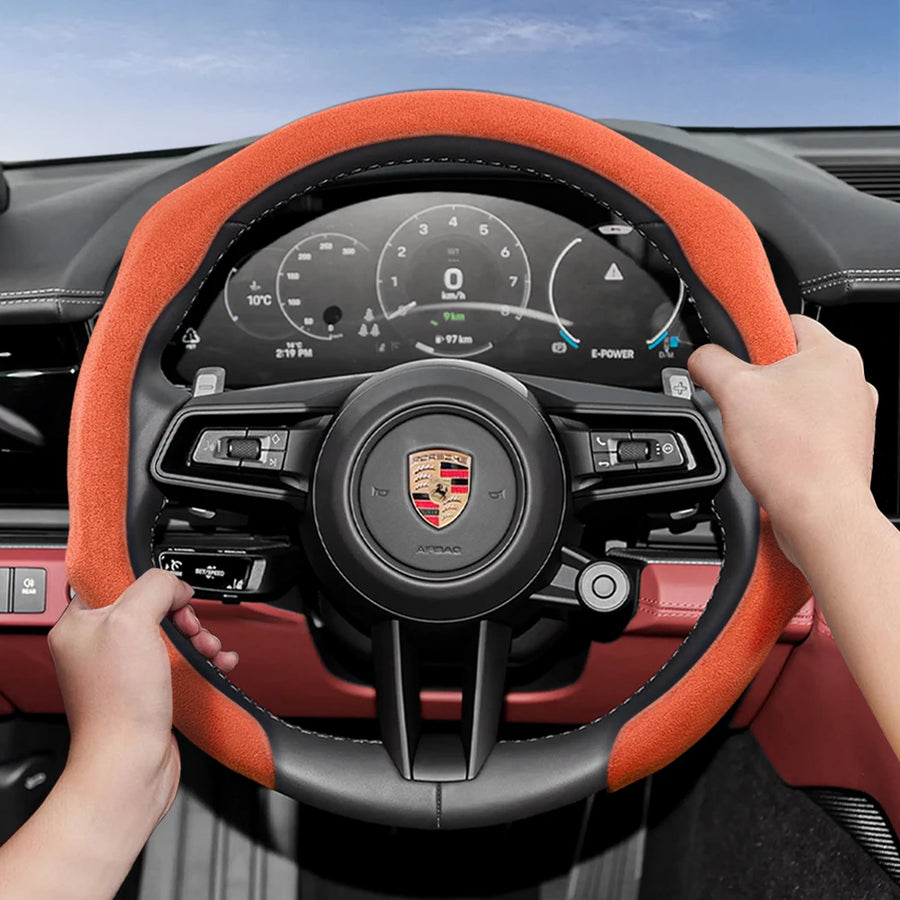 Premium Suede Steering Wheel Cover for Porsche Cars Car Interior Accessory Hocasen