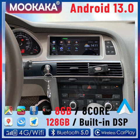 8.8" Android 13 Multimedia Player for Audi A6L 2005–2009 Android Head Unit Aotsr Digital Cluster Eight Core