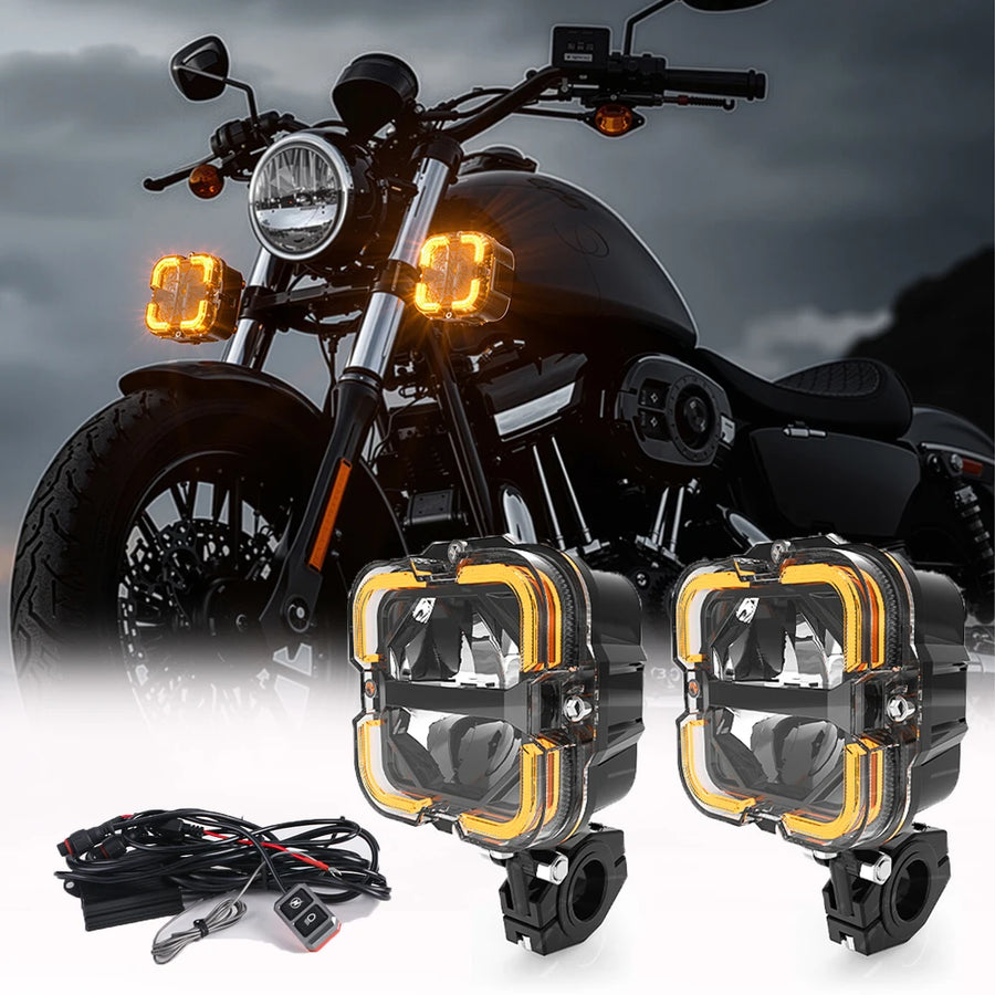 Motorcycle Headlight Fog Lights Led Auxiliary Driving Light Spotlight Emark Dual Color Flasher Moto Fog Lamp 12V Led Work Lig
