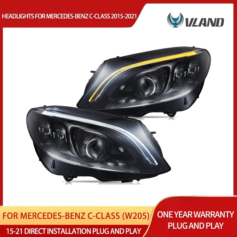 LED Matrix Headlights for Mercedes C-Class 2015-2021 Headlight Assembly Vland