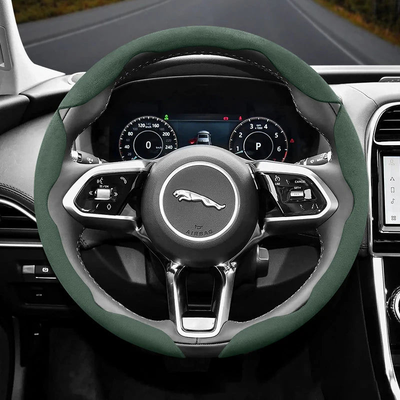 Segmented Suede Steering Wheel Cover for Jaguar XF XE Car Interior Accessory Hocasen Green 3-Piece Set