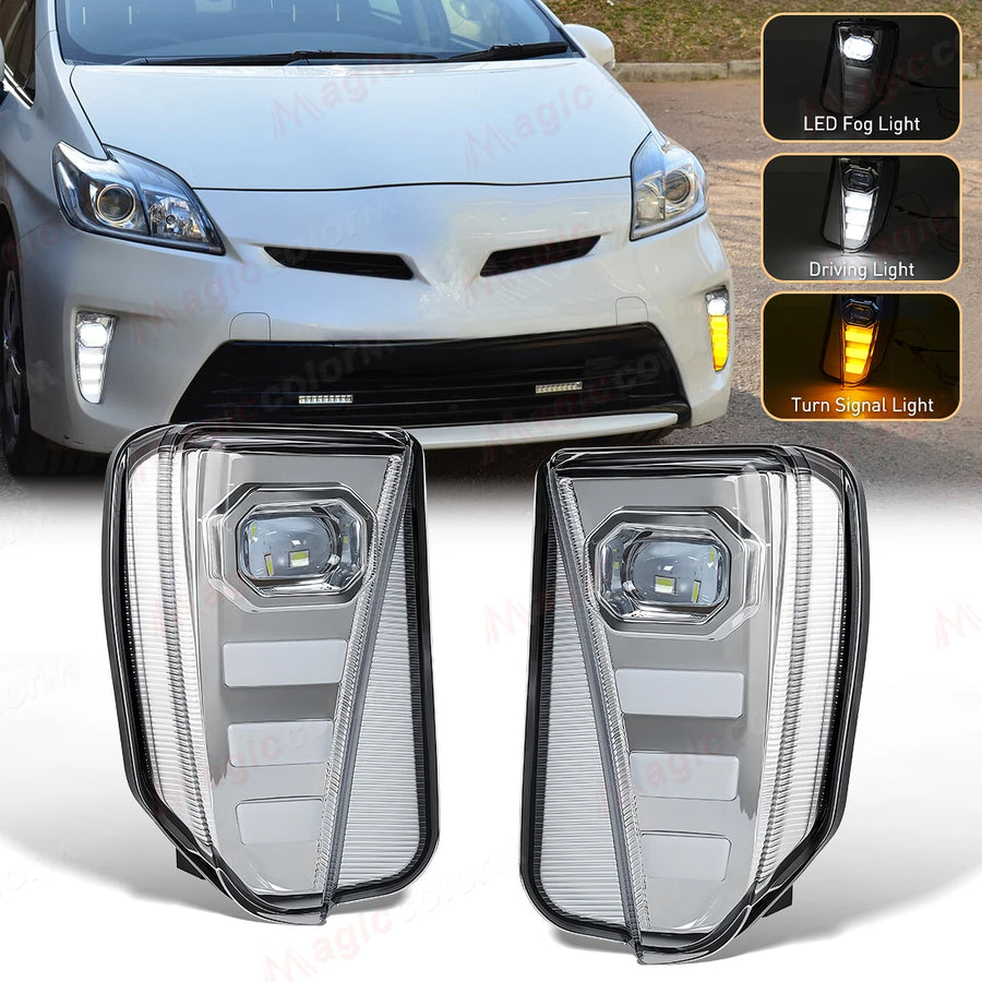 LED DRL Fog Lights with Turn Signal for Prius 2012-2015 LED Ambient Light MAGIC COLORM White Yellow