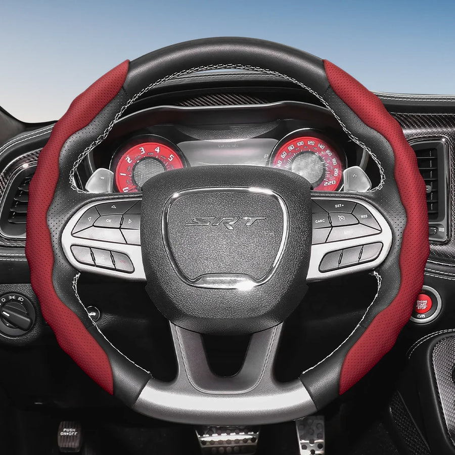 Breathable Sporty Steering Wheel Cover for Dodge Ram Car Interior Accessory Hocasen Red 2-Piece Set