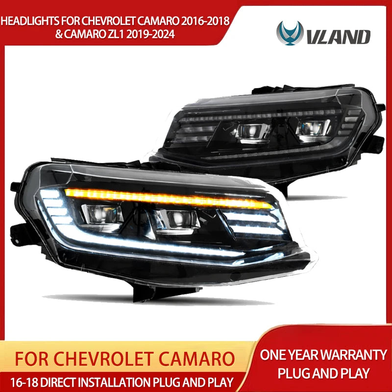 LED Projector Headlights w/Animation for Camaro 2016-2024 LED Ambient Light VLAND