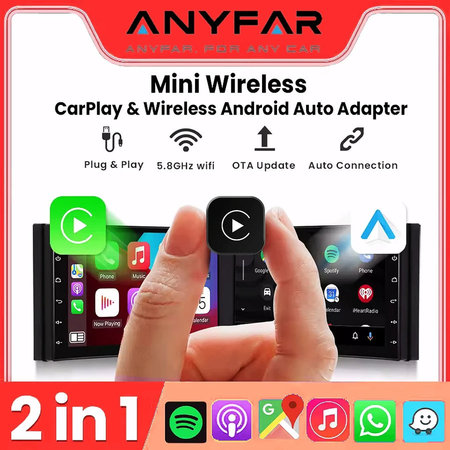 Wireless 2-in-1 CarPlay Android Auto Adapter AI Smart Box CarPlay Adapter ANYFAR