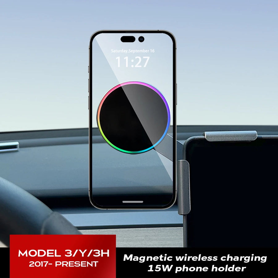 Car Phone Mount Holder 15W Magnetic Wireless Charger Compatible with MagSafe for iPhone for Tesla Model 3/Y LAUNCH 2026 HIGHL