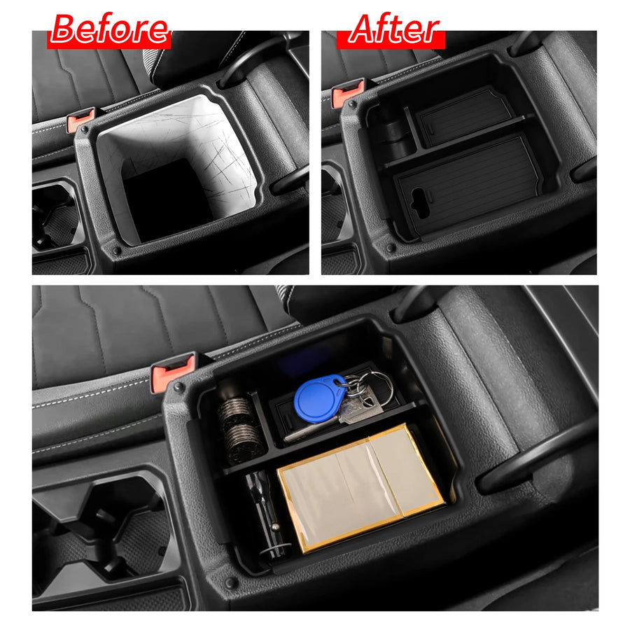 Volkswagen Taos 2022-2026 Central Armrest Storage Box ABS Stowing Tidying Car Tray Organizer Accessories Black Car Interior A